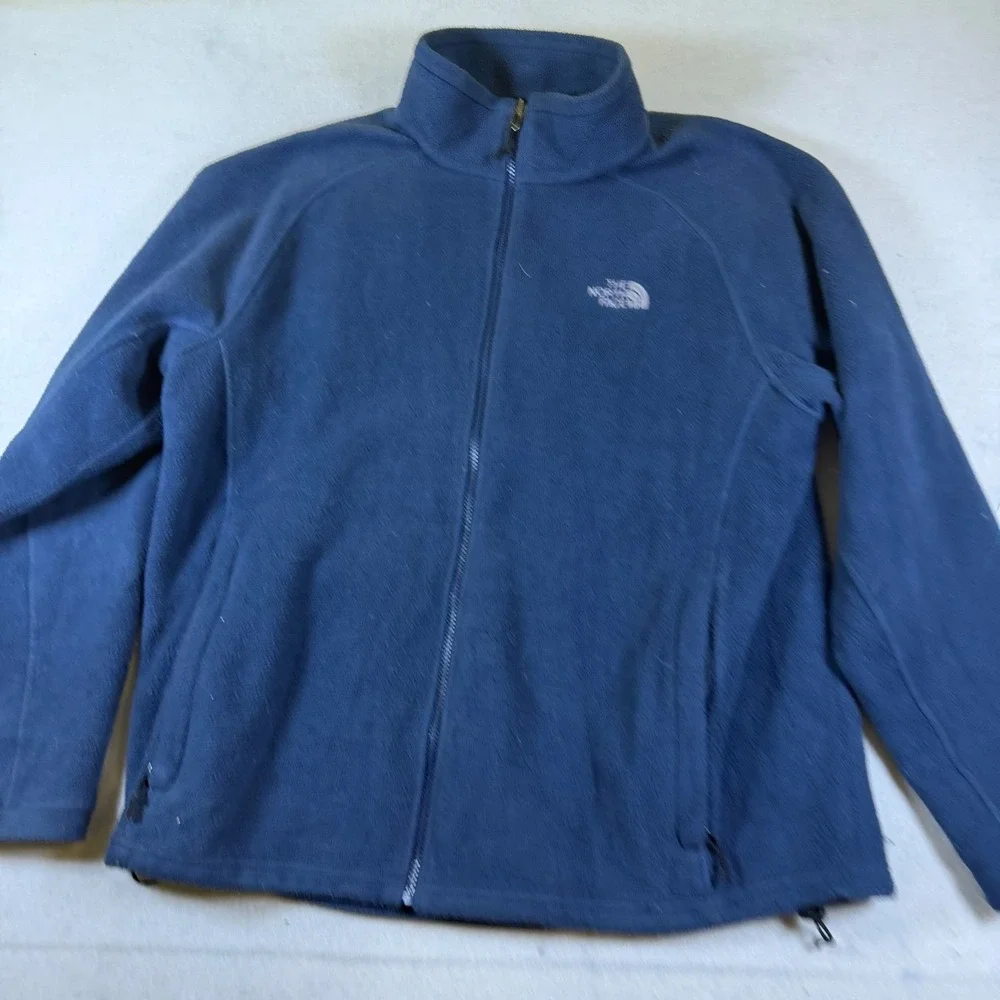 The North Face‎ Mens XL Full Zip Fleece Jacket Navy Blue Mock Neck Embroidered